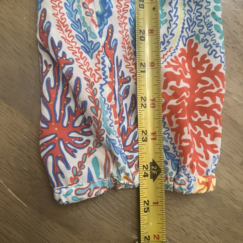 Lilly Pulitzer Elsa‎ Silk Top Size Small Let Minnow Coral Print Blue Long Sleeve - Picture 10 of 10